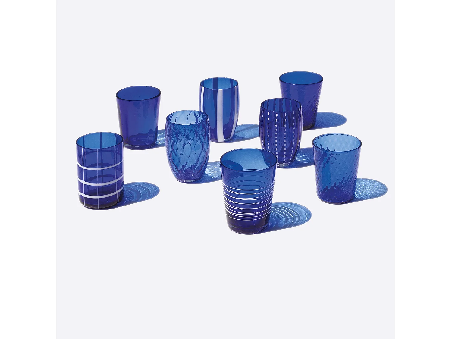 Zafferano Melting Pot Lot de 6 Verres Unicolores - Bleu - Verre Soufflé à la Main, 32 cl - Gobelets Artisan pour Eau et Cocktails
