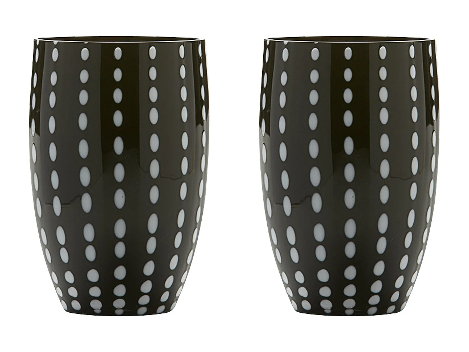 Zafferano Perle Black Glass - Vidrio Soplado con Color, 32 cl, Hecho a Mano - Juego de 2 Vasos Artesanos para Agua o Cócteles