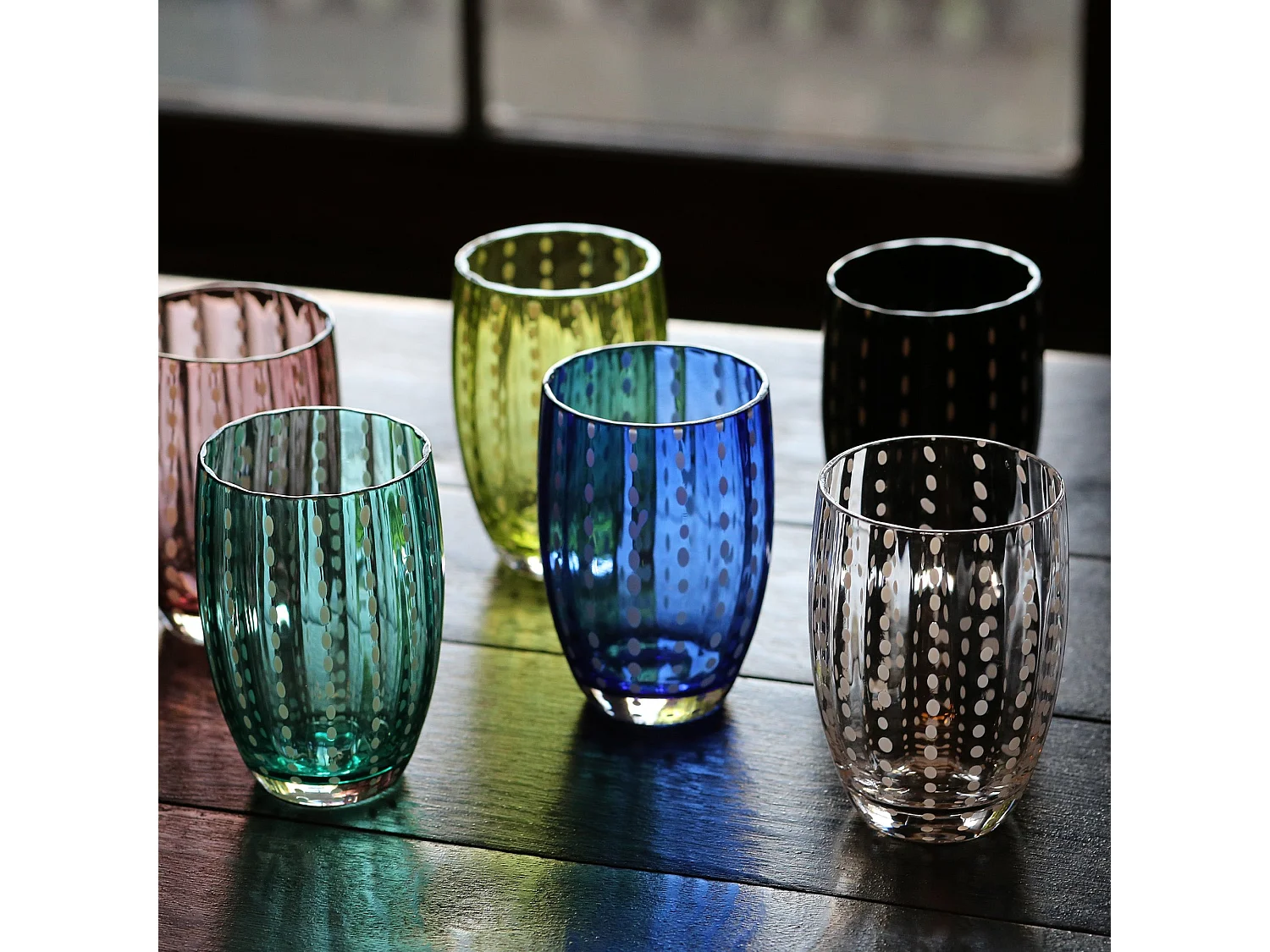 Zafferano Perle Black Glass - Vidro colorido soprado à mão, 32 cl, feito à mão - Conjunto de 2 copos artesanais para água ou coquetéis