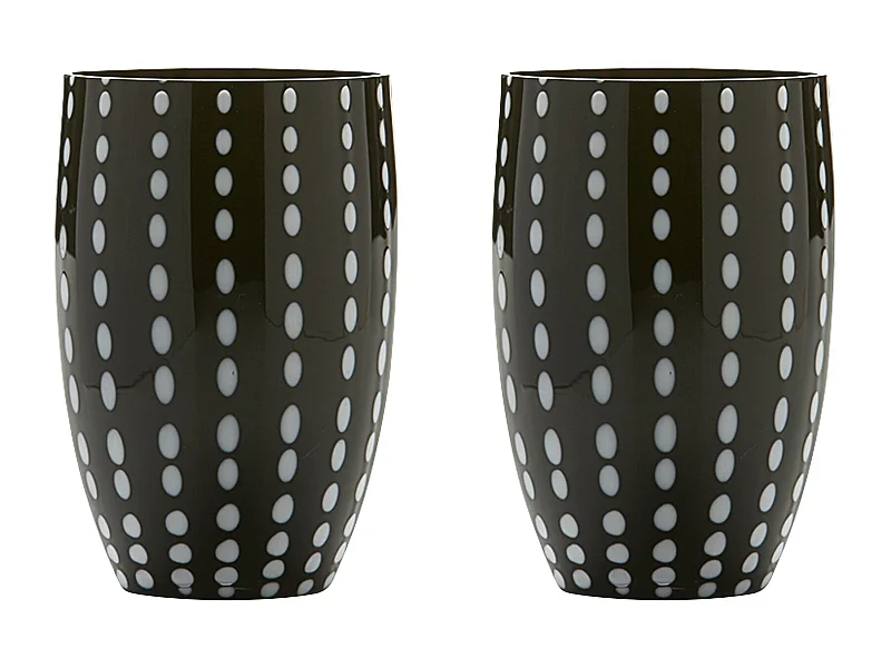 Zafferano Perle Bicchiere Nero - Vetro Colorato Soffiato a Bocca, 32 cl, Lavorato a Mano - Set da 2 Tumblers Artigianali per Acqua o Cocktail