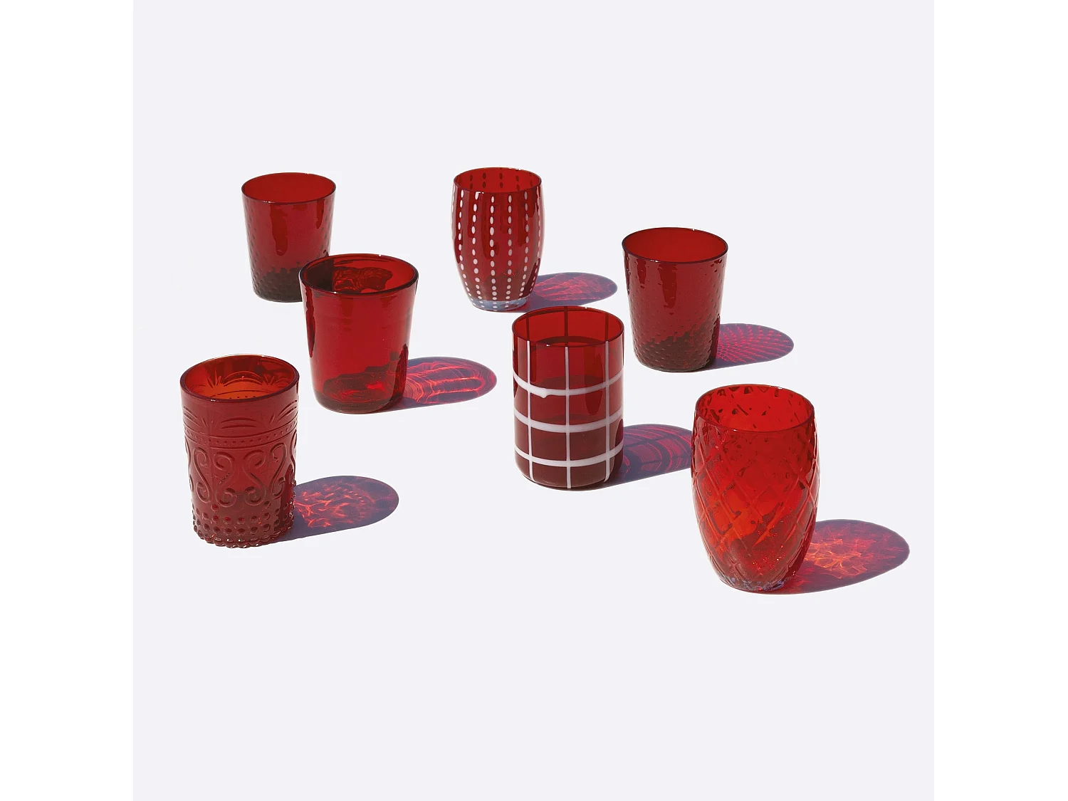 Zafferano Melting Pot Lot de 6 Verres Unicolores - Rouge - Verre Soufflé à la Main, 32 cl - Gobelets Artisan pour Eau et Cocktails