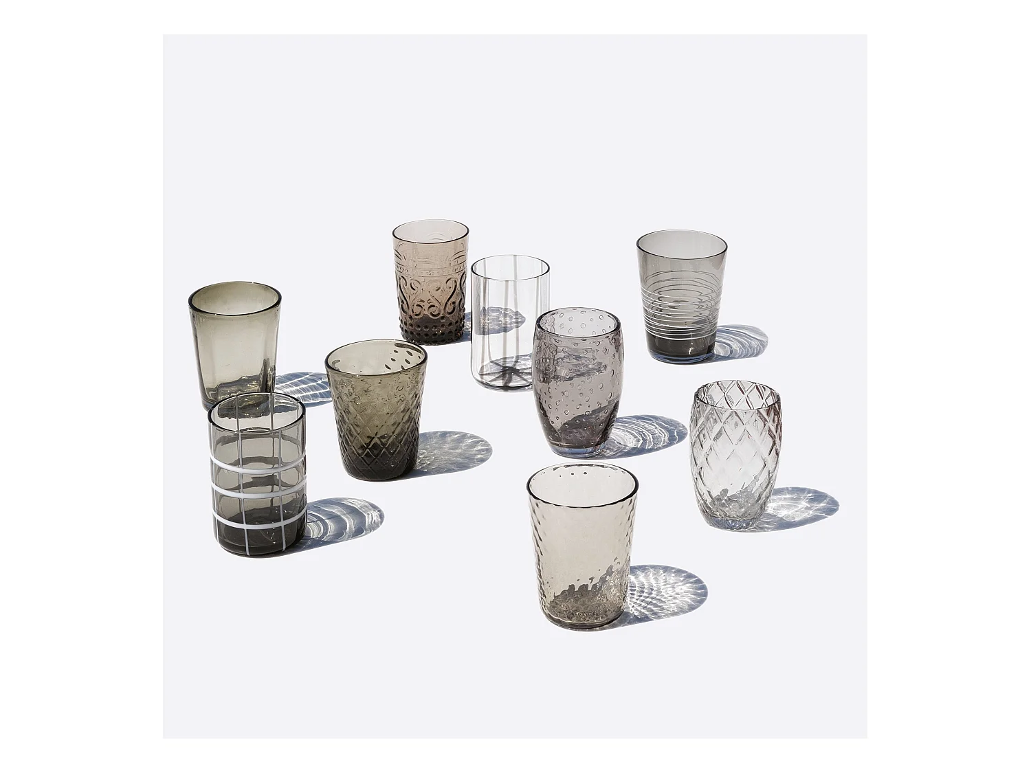 Zafferano Melting Pot Lot de 6 Verres Unicolores - Gris - Verre Soufflé à la Main, 32 cl - Gobelets Artisan pour Eau et Cocktails