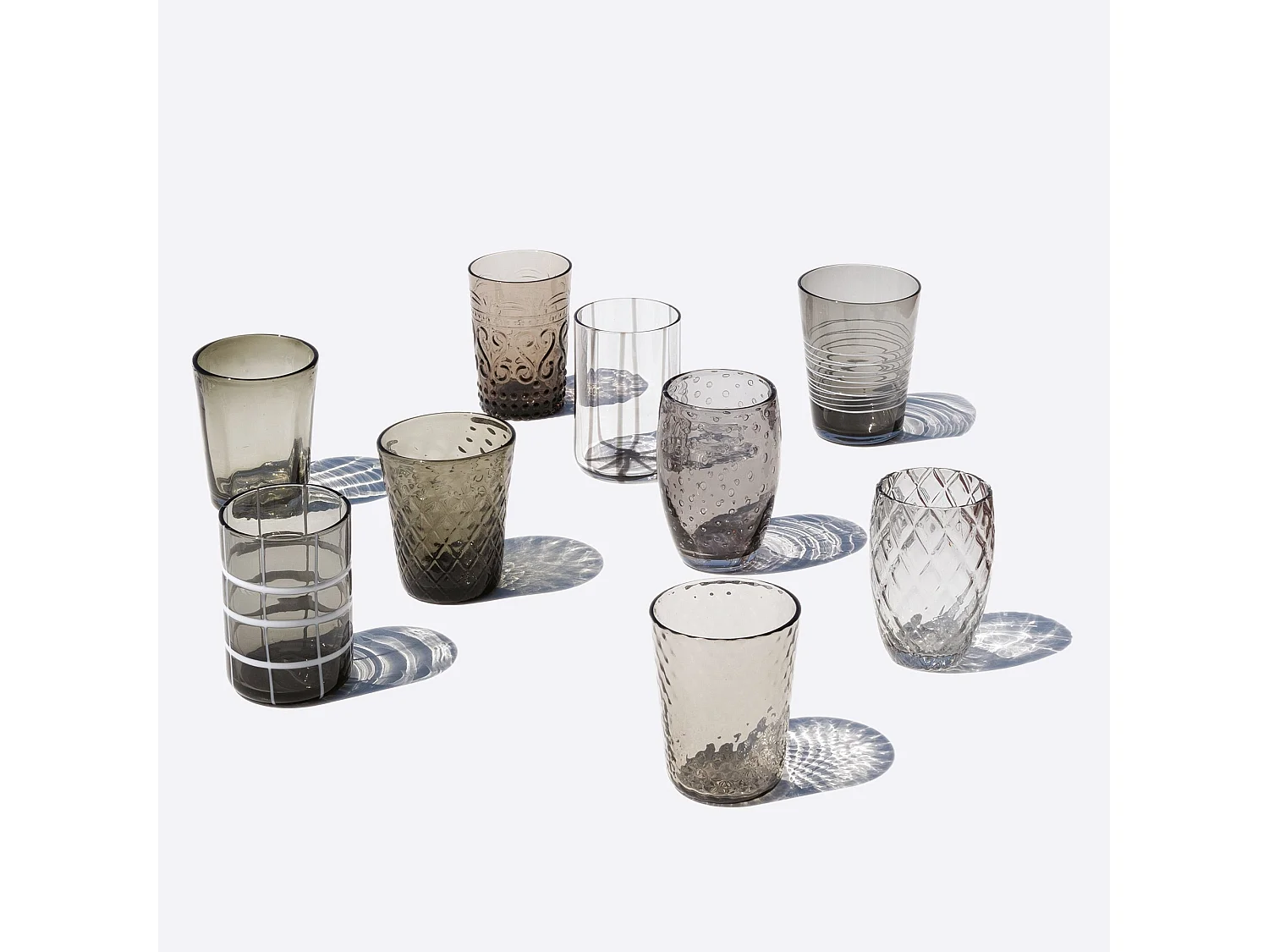 Zafferano Melting Pot Lot de 6 Verres Unicolores - Gris - Verre Soufflé à la Main, 32 cl - Gobelets Artisan pour Eau et Cocktails