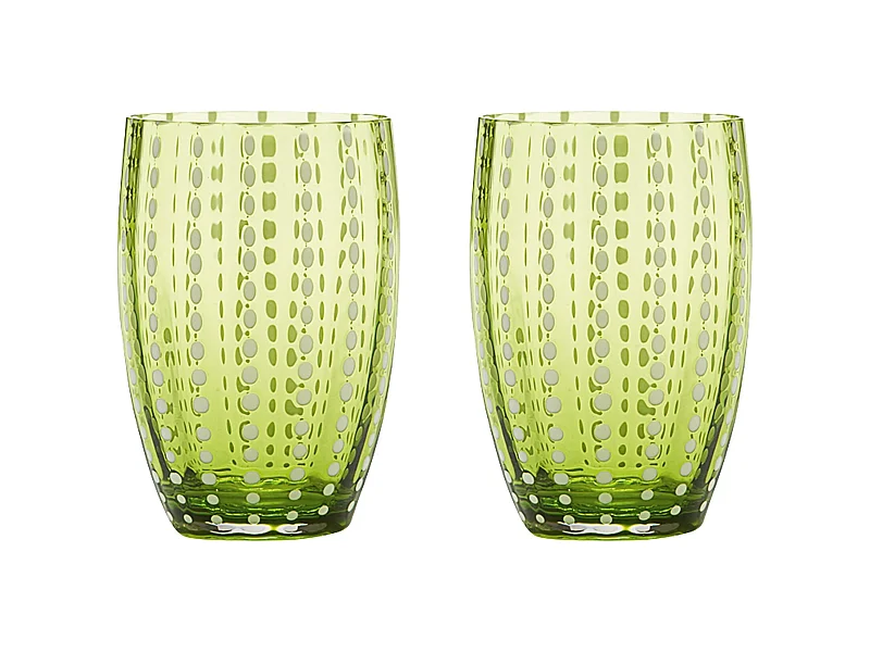 Zafferano Perle Apfelgrünes Glas – mundgeblasenes farbiges Glas, 32 cl, handgefertigt – Set mit 2 handgefertigten Bechern für Wasser oder Cocktails