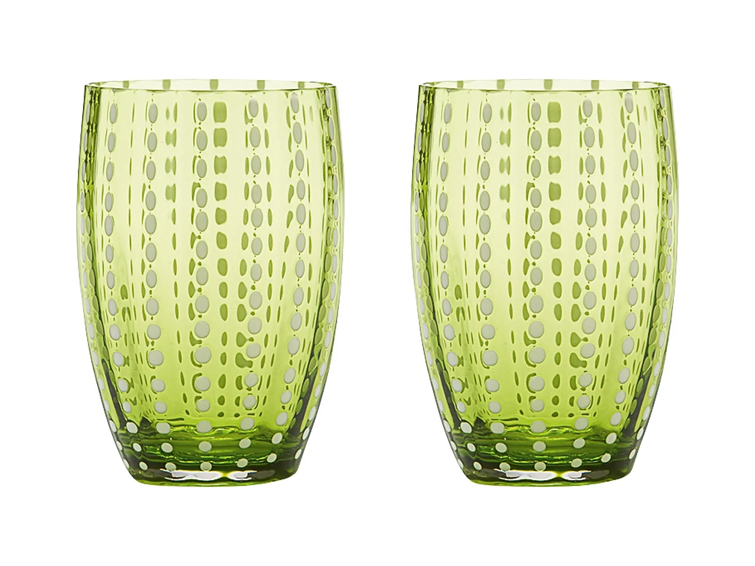 Zafferano Perle Apple Green Glass - szkło kolorowe dmuchane ustnie, 32 cl, ręcznie robione - zestaw 2 kieliszków Artisan do wody lub koktajli