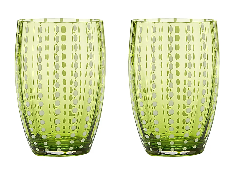 Zafferano Perle Apple Green Glass - Verre soufflé à la bouche, 32 cl, fait main - Lot de 2 verresartisanaux pour eau ou cocktails