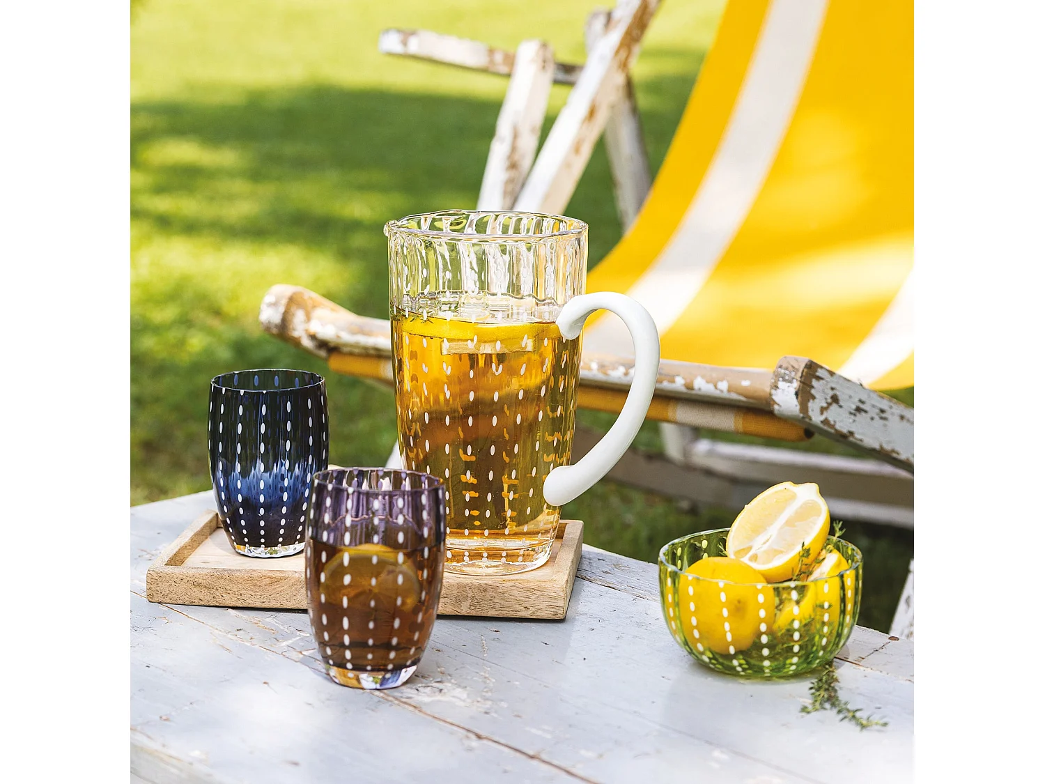 Zafferano Perle Glass Blue Grey - Verre soufflé à la bouche, 32 cl, fait main - Set de 2 verresartisanaux pour eau ou cocktails