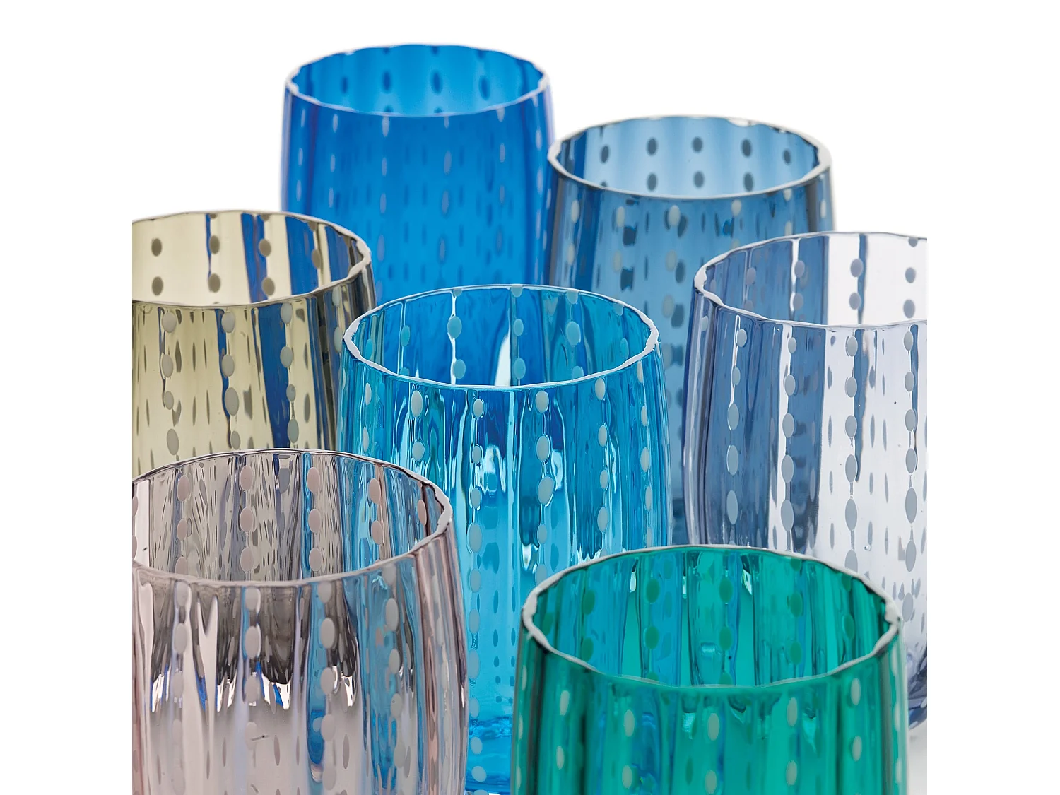 Zafferano Perle Azul e Cinza - Vidro Colorido Soprado à Mão, 32 cl, Feito à Mão - Conjunto de 2 Copos Artesanais para Água ou Coquetéis