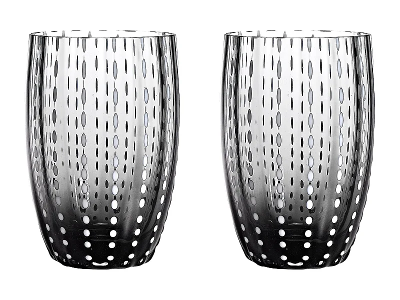 Vaso Zafferano Perle Gris - Vidrio de Color Soplado, 32 cl, Hecho a Mano - Juego de 2 Vasos Artesanales para Agua o Cócteles