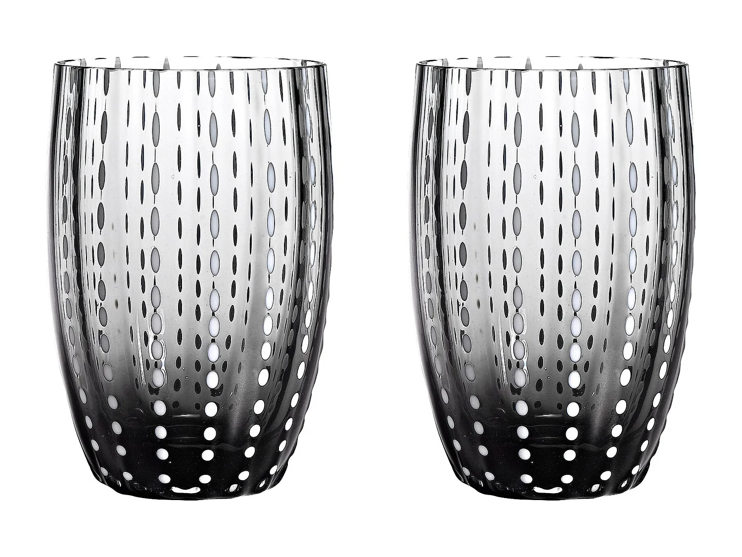 Zafferano Perle Grey Glass - Verre soufflé à la bouche, 32 cl, fait main - Set de 2 verresartisanaux pour eau ou cocktails