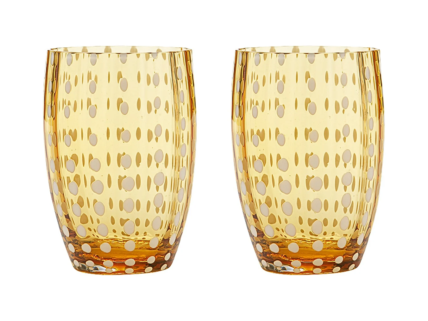 Zafferano Perle Amber Glass - szkło kolorowe dmuchane ustnie, 32 cl, ręcznie robione - zestaw 2 kieliszków Artisan do wody lub koktajli