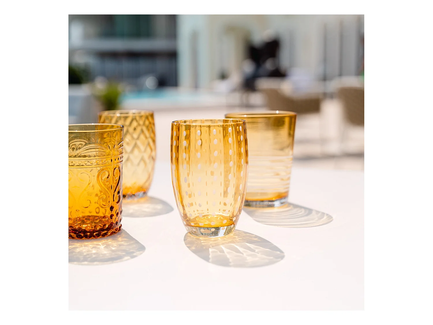 Zafferano Perle Bernsteinglas – mundgeblasenes farbiges Glas, 32 cl, handgefertigt – Set mit 2 handgefertigten Bechern für Wasser oder Cocktails