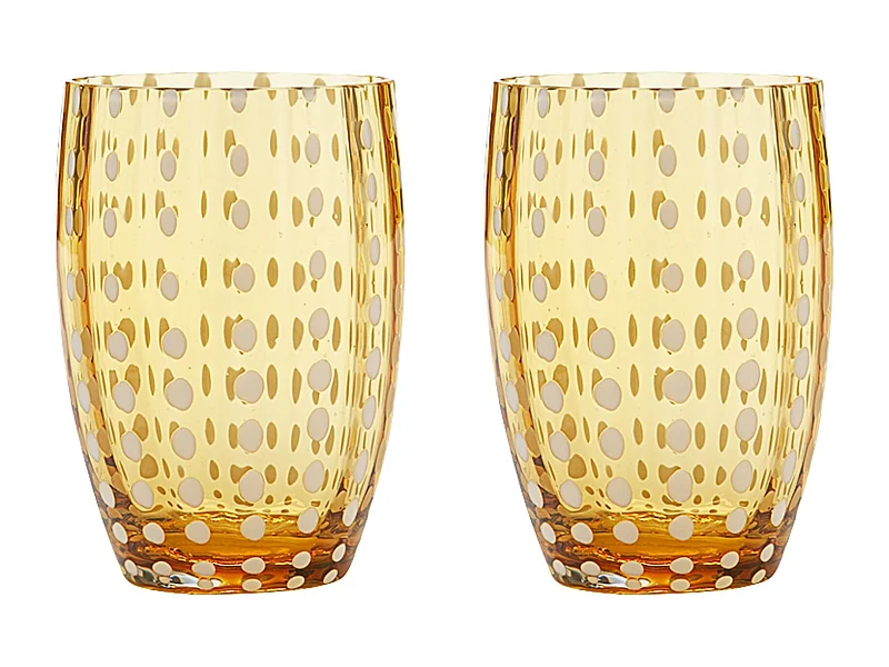 Zafferano Perle Bicchiere Ambra - Vetro Colorato Soffiato a Bocca, 32 cl, Lavorato a Mano - Set da 2 Tumblers Artigianali per Acqua o Cocktail