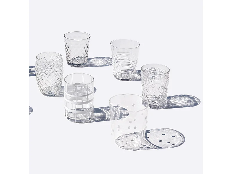 Zafferano Melting Pot x6 verres unicolores – Transparent, verre soufflé main 32cl, artisanaux pour eau ou cocktails, élégants