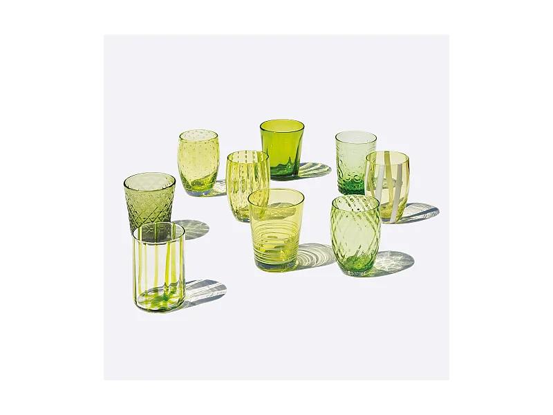 Zafferano Melting Pot Set mit 6 einfarbigen Gläsern – Grün – mundgeblasenes Glas, 32 cl – Kunsthandwerkliche Becher für Wasser und Cocktails