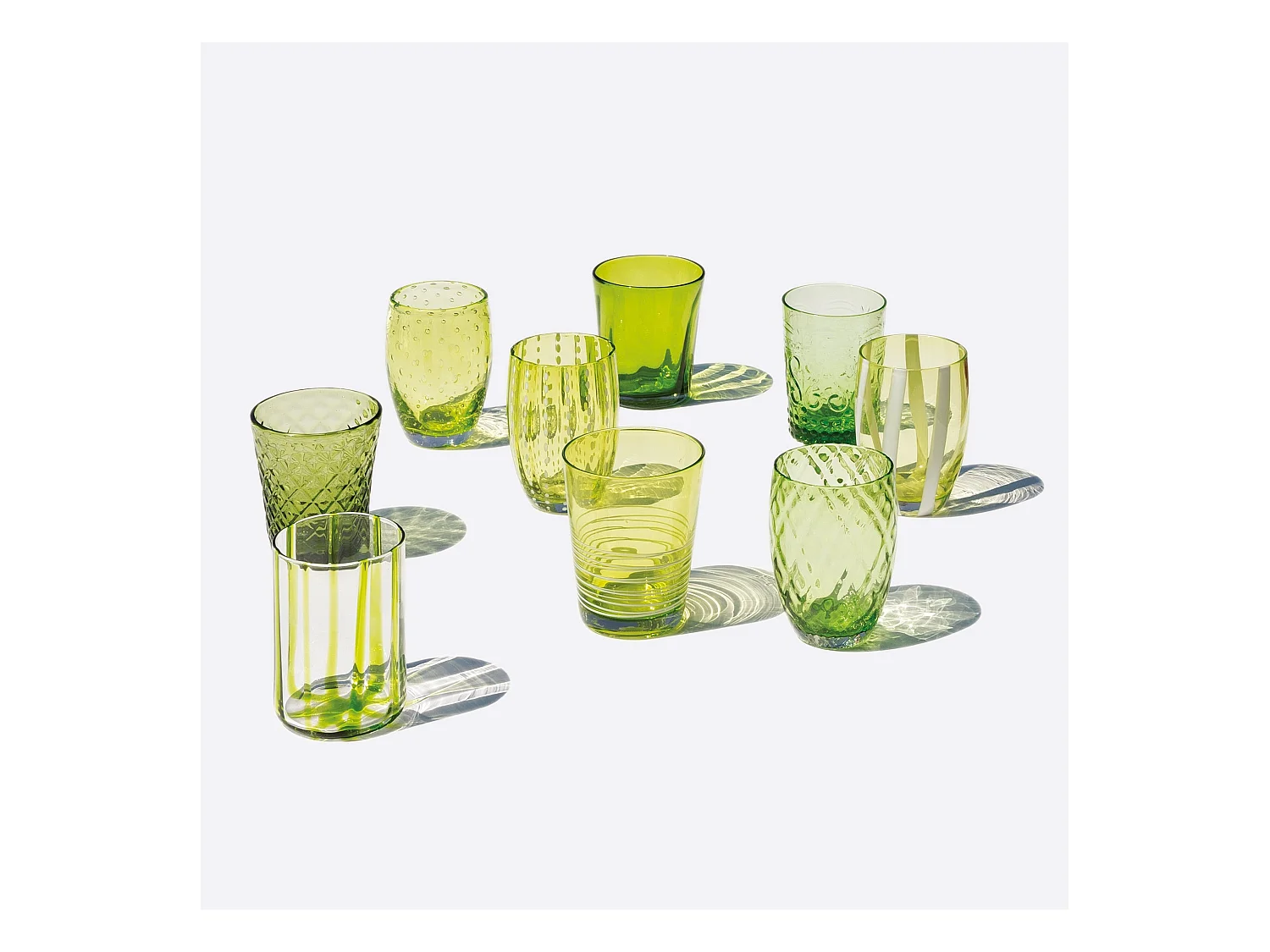 Zafferano Melting Pot zestaw 6 szklanek 32cl, zielone szkło dmuchane ręcznie, artisan tumblers