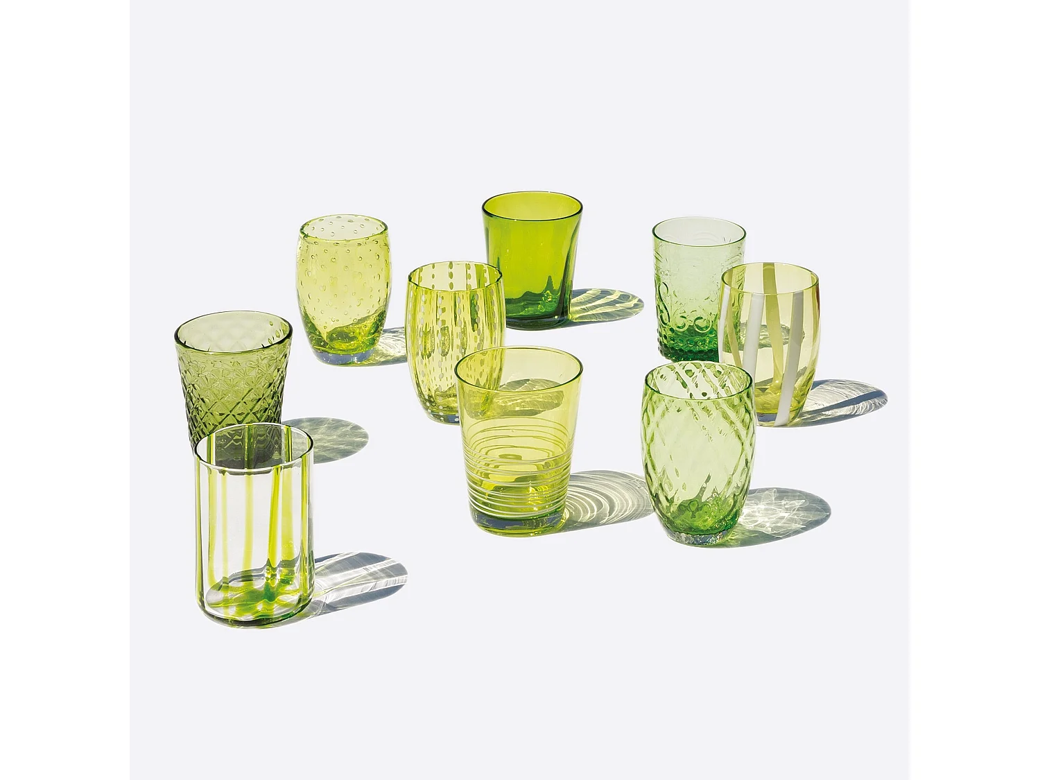 Zafferano Melting Pot Lot de 6 Verres Unicolores - Vert - Verre Soufflé à la Main, 32 cl - Gobelets Artisan pour Eau et Cocktails