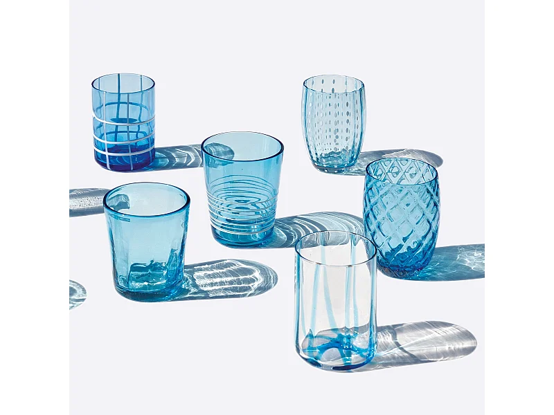 Zafferano Melting Pot Set 6 Bicchieri Monocolore - Acquamarina - Vetro Soffiato a Mano, 32 cl - Tumbler Artigianali per Acqua e Cocktail