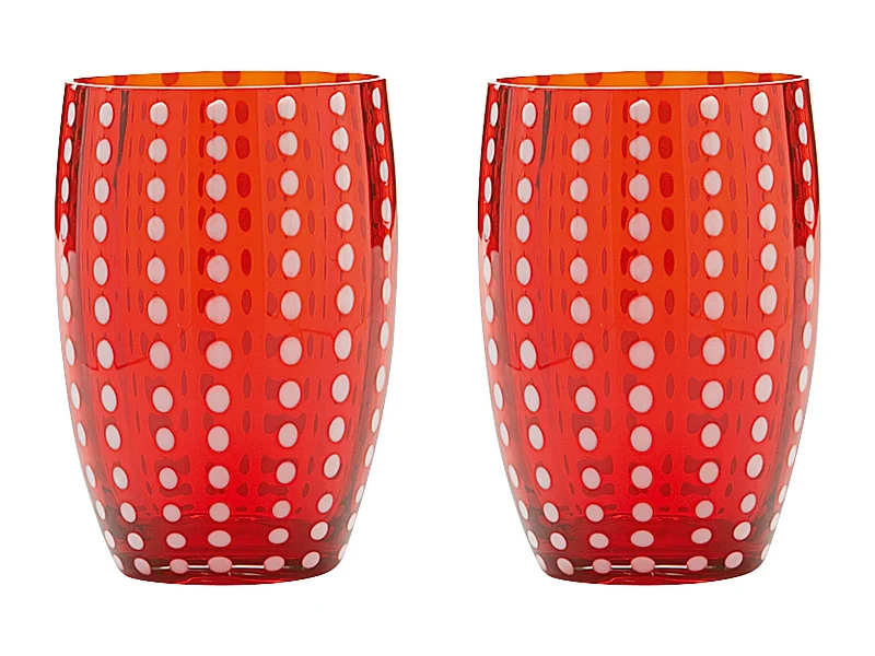 Zafferano Perle Bicchiere Rosso - Vetro Colorato Soffiato a Bocca, 32 cl, Lavorato a Mano - Set da 2 Tumblers Artigianali per Acqua o Cocktail
