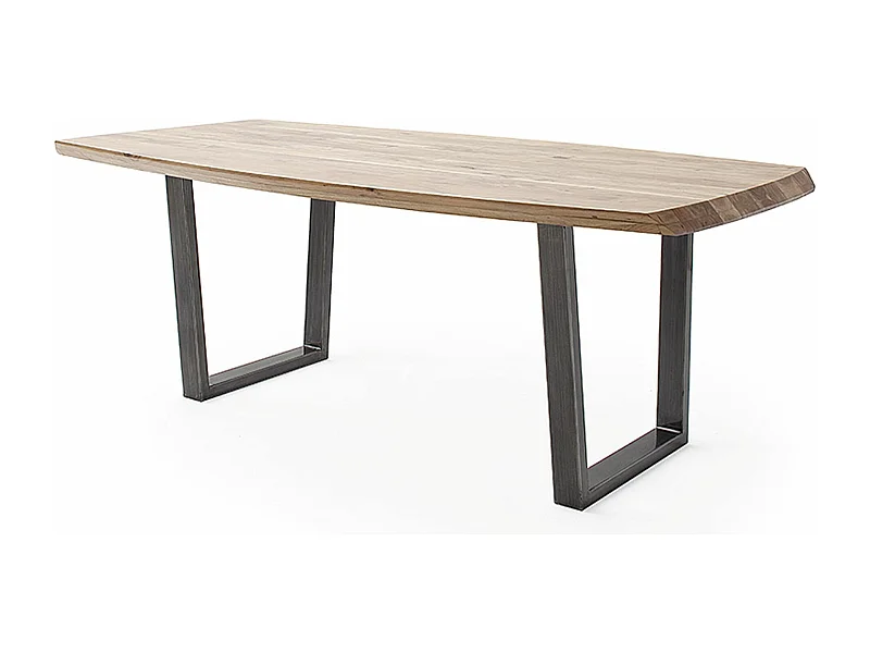 Table de salle à manger rectangulaire en bois d'acacia coloris naturel, pieds en métal anthracite antique - longueur 180 x hauteur 77 x profondeur 100 cm