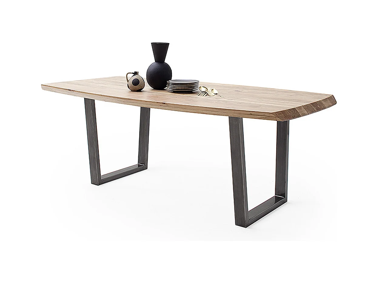 Table de salle à manger rectangulaire en bois d'acacia coloris naturel, pieds en métal anthracite antique - longueur 180 x hauteur 77 x profondeur 100 cm