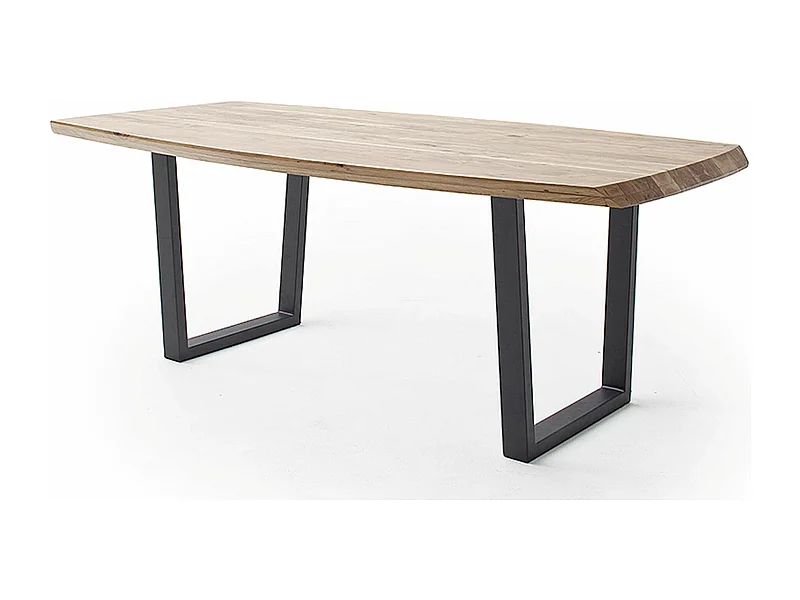Table de salle à manger rectangulaire en bois d'acacia coloris naturel, pieds en métal peint coloris anthracite - longueur 180 x hauteur 77 x profondeur 100 cm