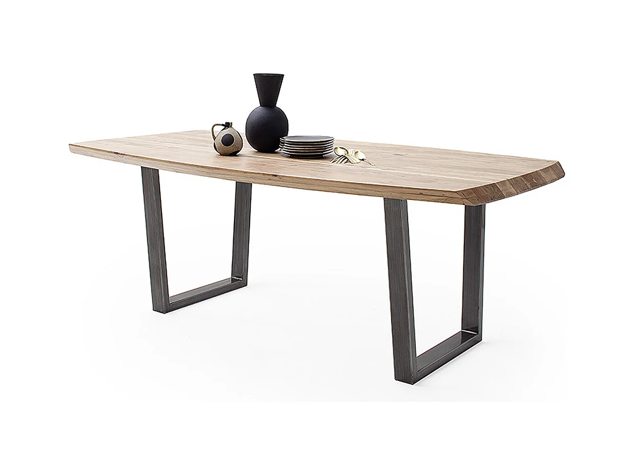 Table de salle à manger rectangulaire en bois d'acacia coloris naturel, pieds en métal anthracite antique - longueur 200 x hauteur 77 x profondeur 100 cm