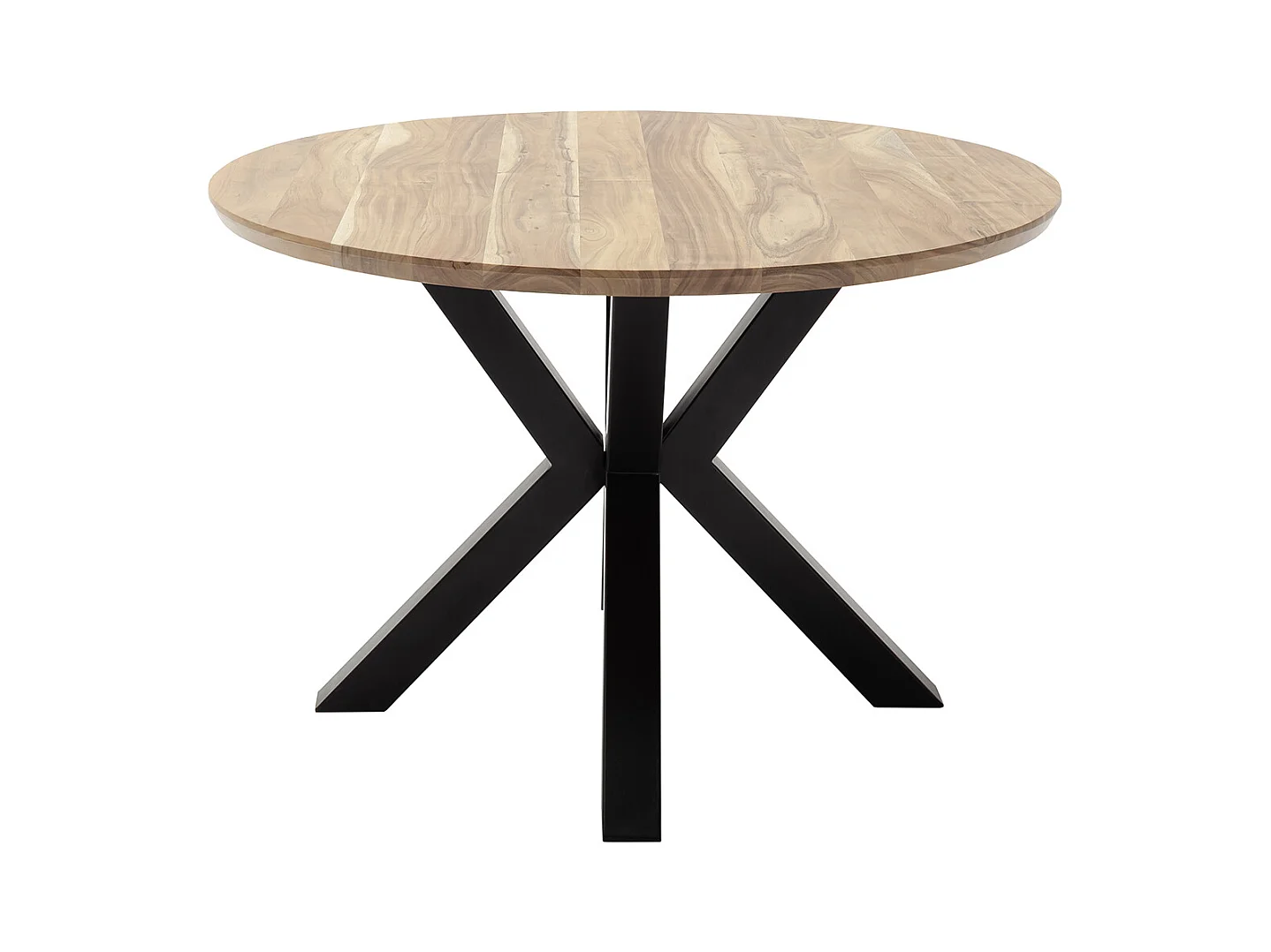 Table de salle à manger ronde en bois d'acacia coloris naturel, pieds en métal noir - diamètre 120 x hauteur 77 cm