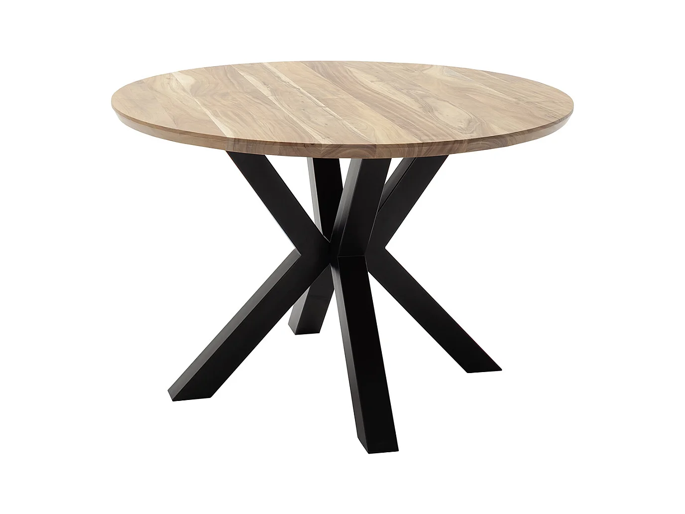 Table de salle à manger ronde en bois d'acacia coloris naturel, pieds en métal noir - diamètre 120 x hauteur 77 cm
