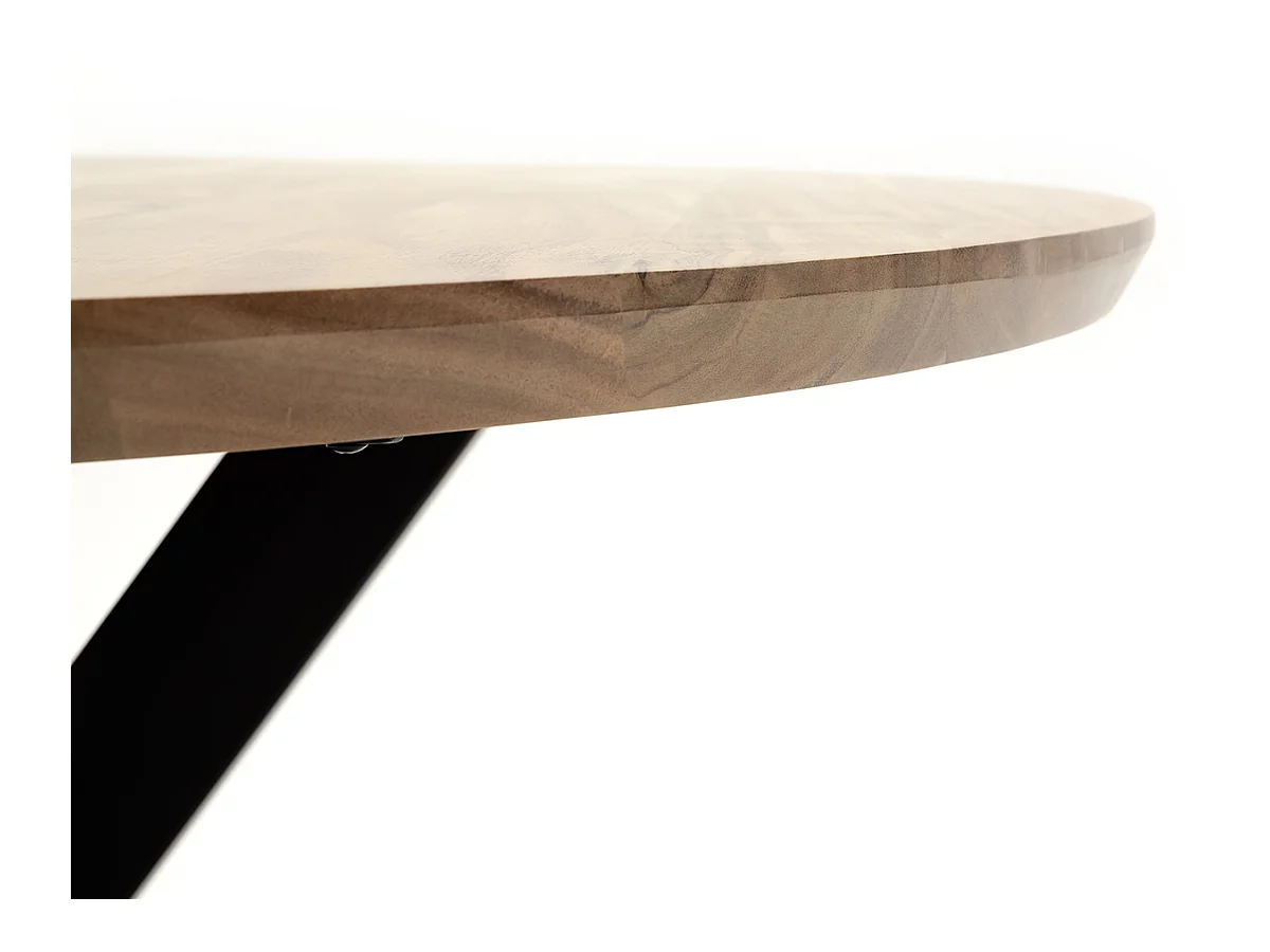 Table de salle à manger ronde en bois d'acacia coloris naturel, pieds en métal noir - diamètre 120 x hauteur 77 cm