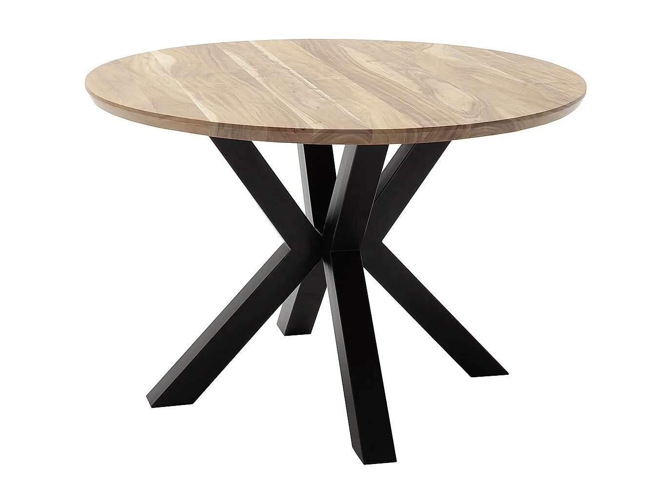 Table de salle à manger ronde en bois d'acacia coloris naturel, pieds en métal noir - diamètre 120 x hauteur 77 cm