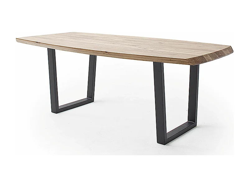 Table de salle à manger rectangulaire en bois d'acacia coloris naturel, pieds en métal peint coloris anthracite - longueur 200 x hauteur 77 x profondeur 100 cm