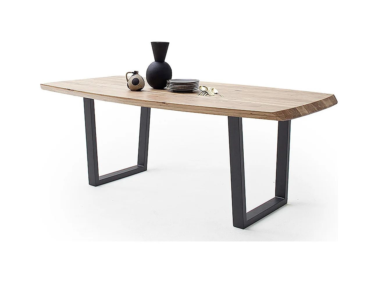 Table de salle à manger rectangulaire en bois d'acacia coloris naturel, pieds en métal peint coloris anthracite - longueur 200 x hauteur 77 x profondeur 100 cm