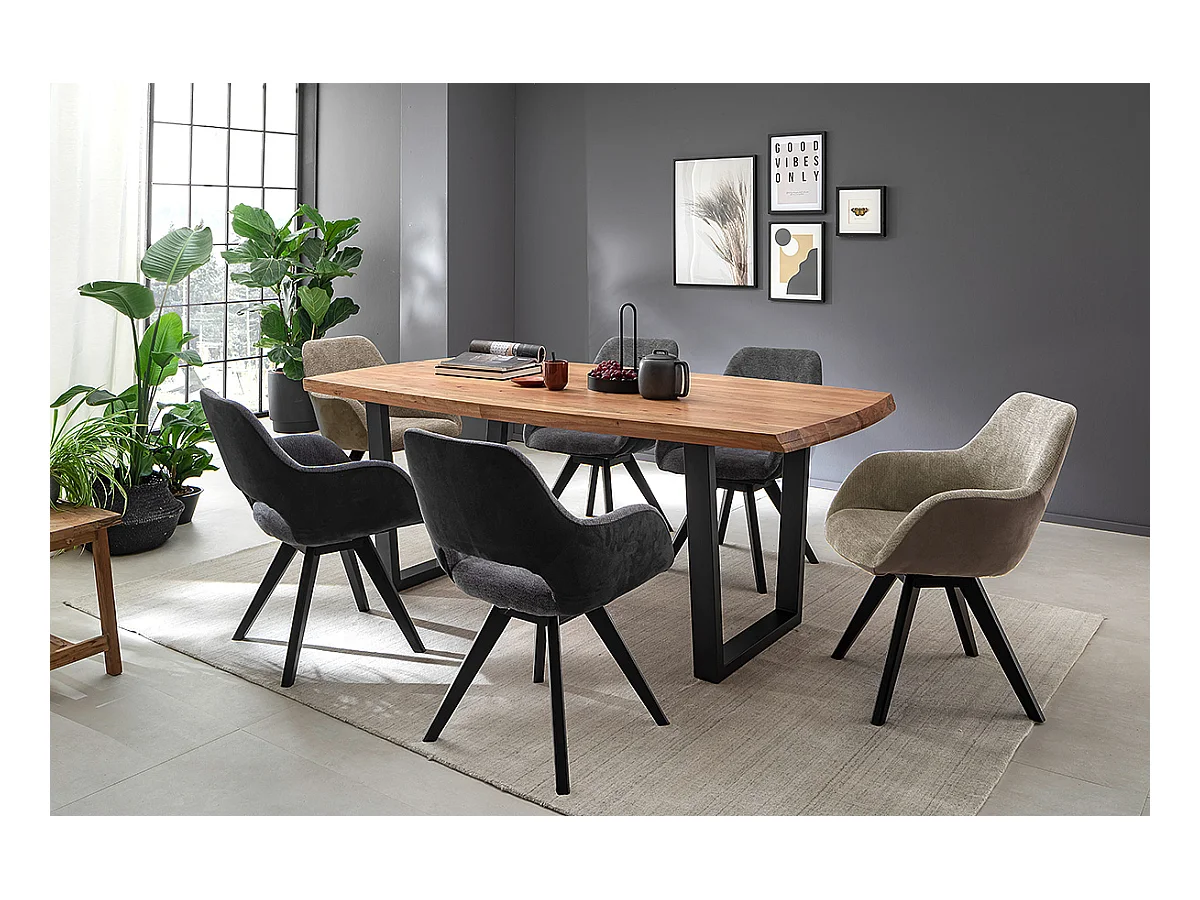 Table de salle à manger rectangulaire en bois d'acacia coloris naturel, pieds en métal peint coloris anthracite - longueur 200 x hauteur 77 x profondeur 100 cm