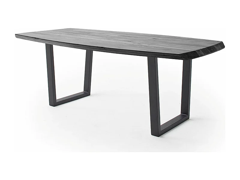 Table de salle à manger rectangulaire en bois d'acacia coloris gris, pieds en métal peint coloris anthracite - longueur 200 x hauteur 77 x profondeur 100 cm