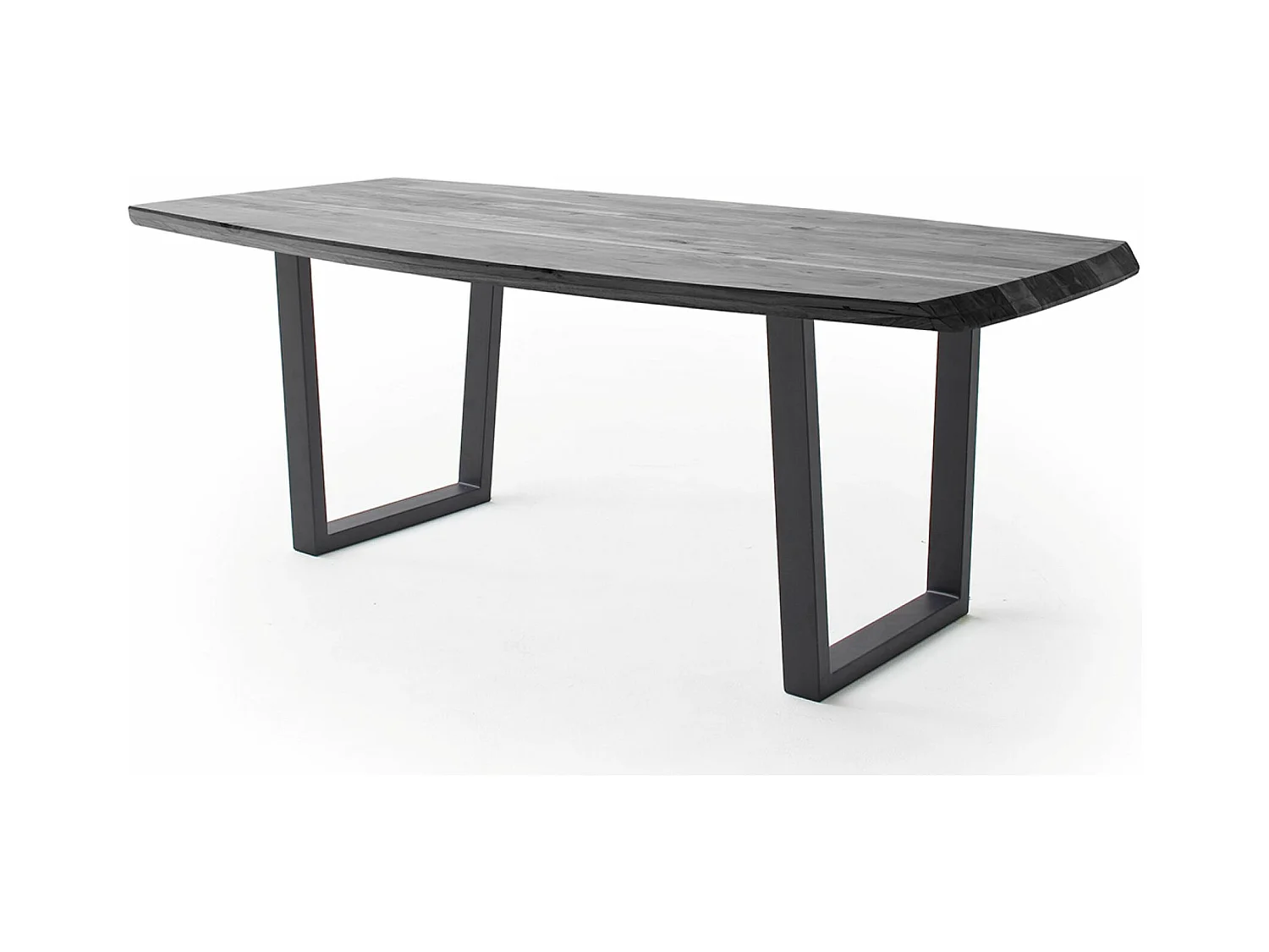 Table de salle à manger rectangulaire en bois d'acacia coloris gris, pieds en métal peint coloris anthracite - longueur 200 x hauteur 77 x profondeur 100 cm