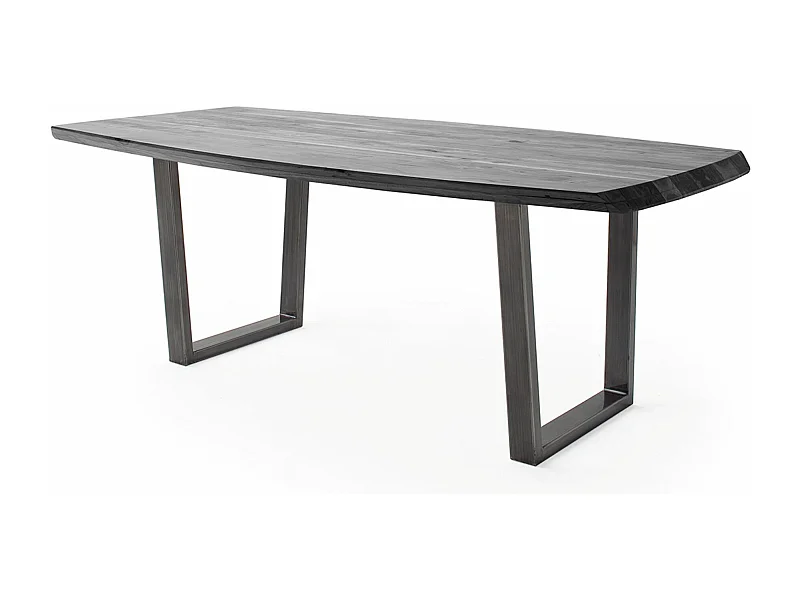 Table de salle à manger rectangulaire en bois d'acacia coloris gris, pieds en métal anthracite antique - longueur 220 x hauteur 77 x profondeur 100 cm