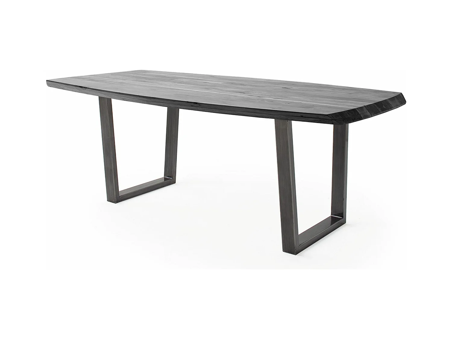 Table de salle à manger rectangulaire en bois d'acacia coloris gris, pieds en métal anthracite antique - longueur 220 x hauteur 77 x profondeur 100 cm