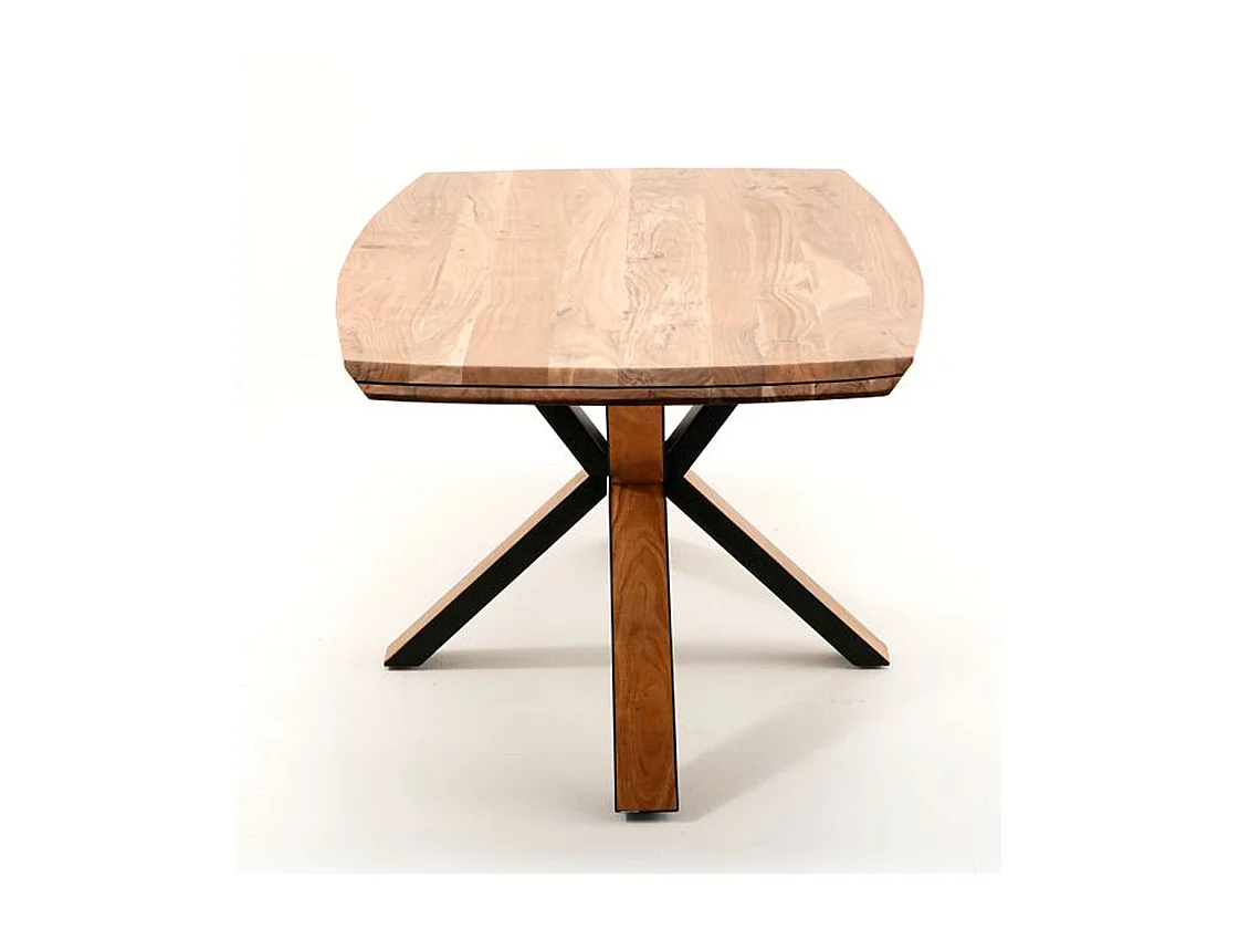 Table de salle à manger en bois d'acacia massif coloris naturel et métal laqué noir mat - longueur 220 x hauteur 77 x profondeur 100 cm