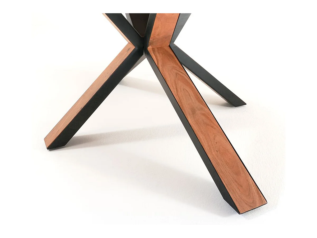 Table de salle à manger en bois d'acacia massif coloris naturel et métal laqué noir mat - longueur 220 x hauteur 77 x profondeur 100 cm