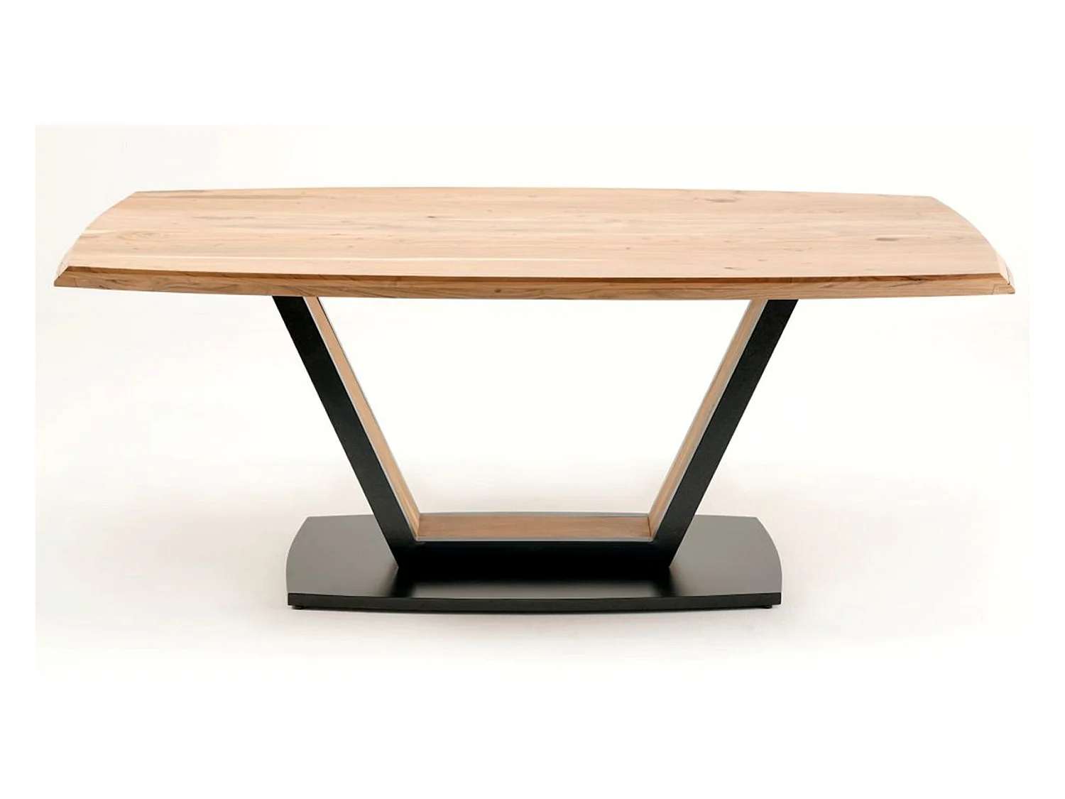 Table de salle à manger rectangulaire en bois d'acacia massif coloris naturel et métal laqué noir mat - longueur 180 x hauteur 77 x profondeur 100 cm