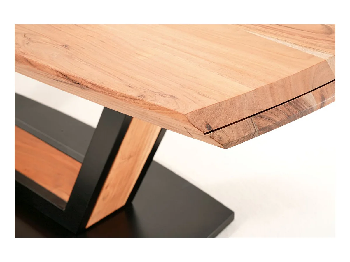 Table de salle à manger rectangulaire en bois d'acacia massif coloris naturel et métal laqué noir mat - longueur 180 x hauteur 77 x profondeur 100 cm