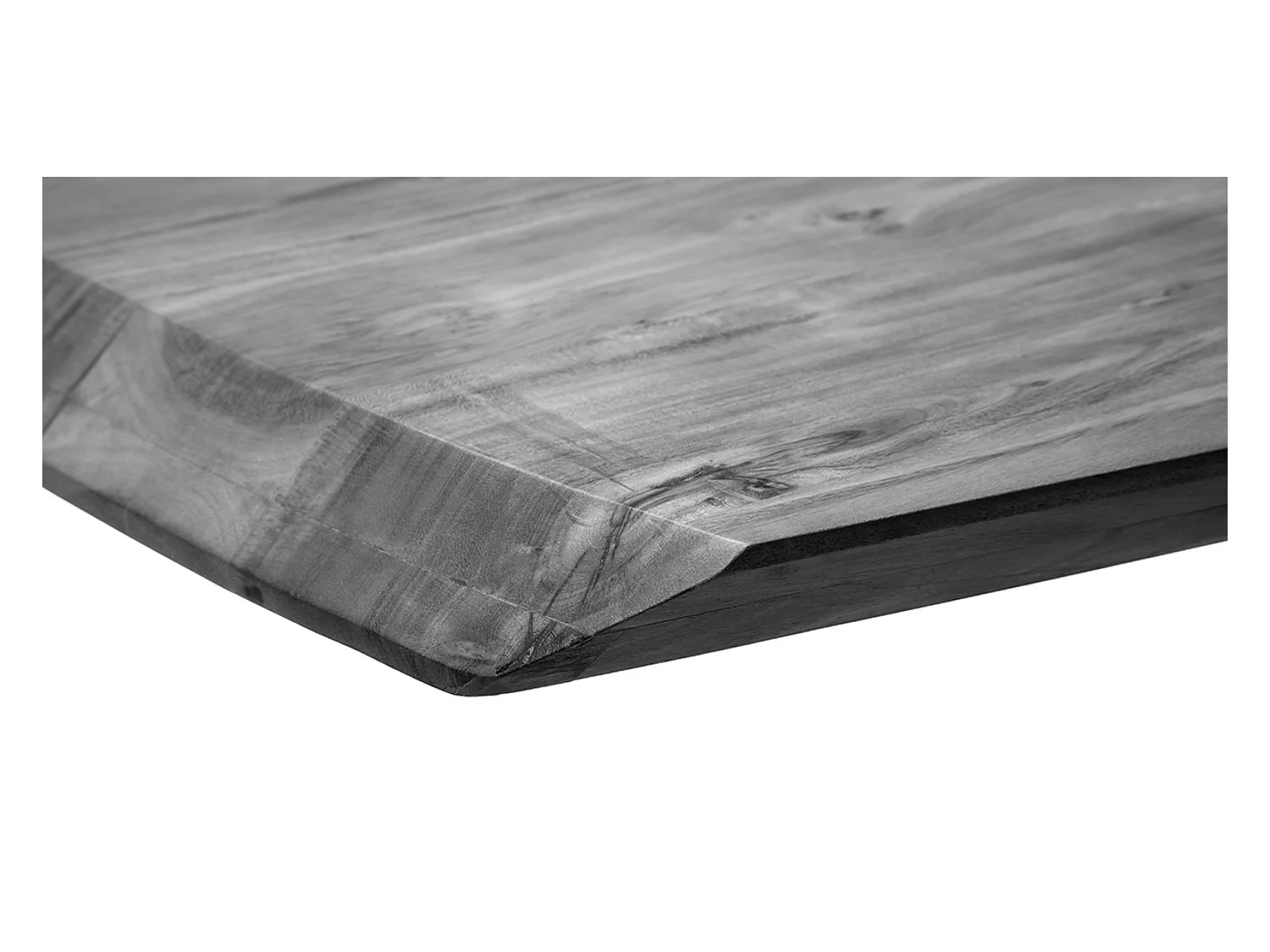 Table de salle à manger rectangulaire en bois d'acacia coloris gris, pieds croisés en métal anthracite antique - longueur 220 x hauteur 77 x profondeur 100 cm