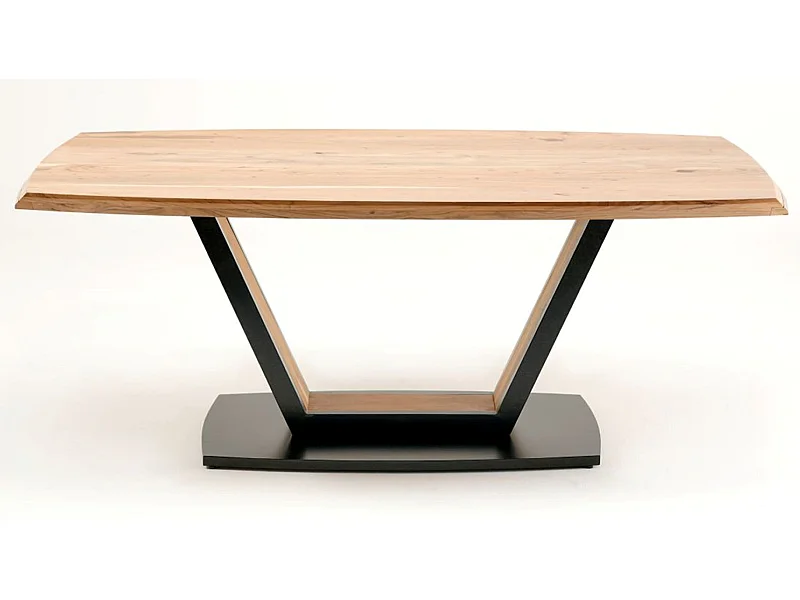 Table de salle à manger rectangulaire en bois d'acacia massif coloris naturel et métal laqué noir mat - longueur 200 x hauteur 77 x profondeur 100 cm