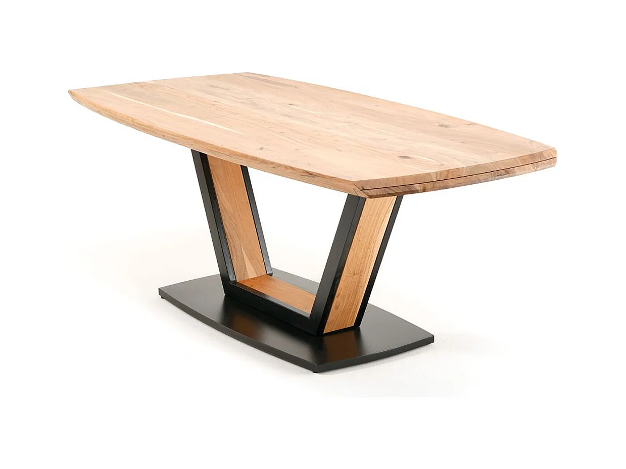 Table de salle à manger rectangulaire en bois d'acacia massif coloris naturel et métal laqué noir mat - longueur 200 x hauteur 77 x profondeur 100 cm