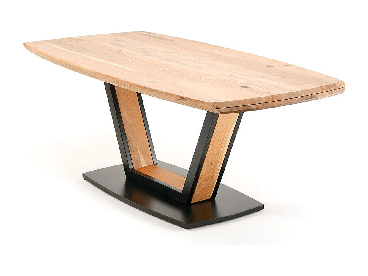Table de salle à manger rectangulaire en bois d'acacia massif coloris naturel et métal laqué noir mat - longueur 200 x hauteur 77 x profondeur 100 cm
