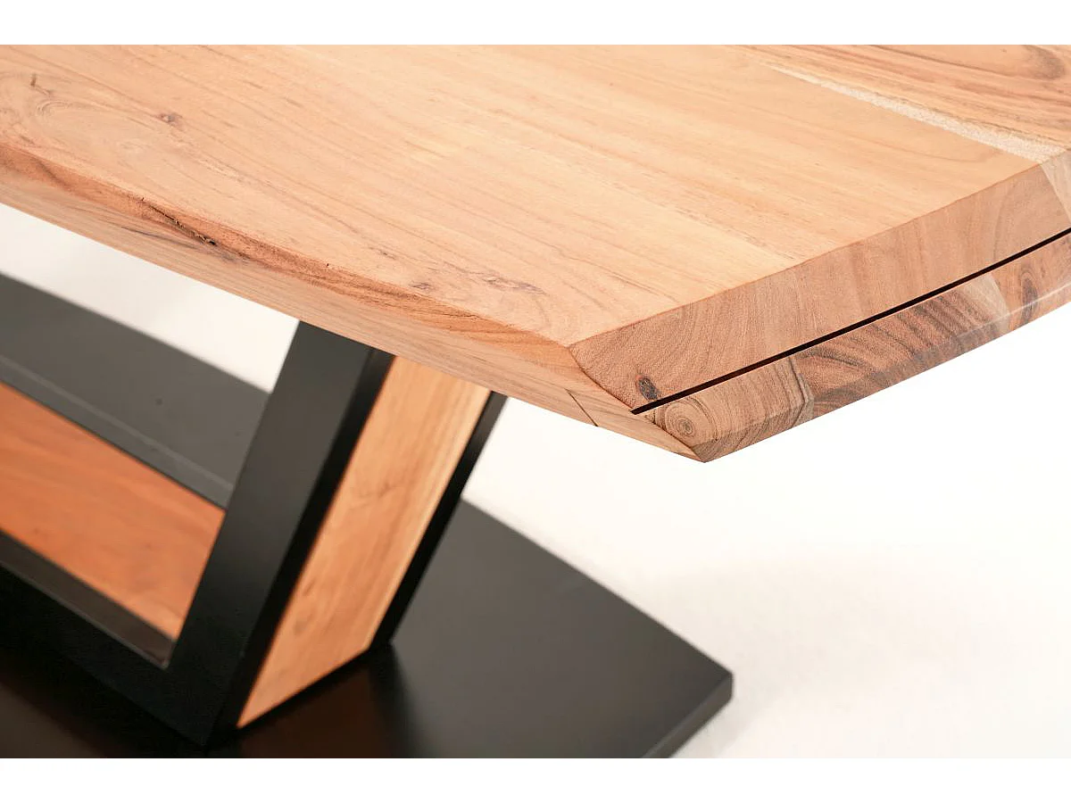 Table de salle à manger rectangulaire en bois d'acacia massif coloris naturel et métal laqué noir mat - longueur 200 x hauteur 77 x profondeur 100 cm