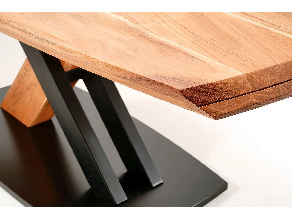 Table de salle à manger rectangulaire en bois d'acacia massif coloris naturel et métal laqué noir mat - longueur 200 x hauteur 77 x profondeur 100 cm