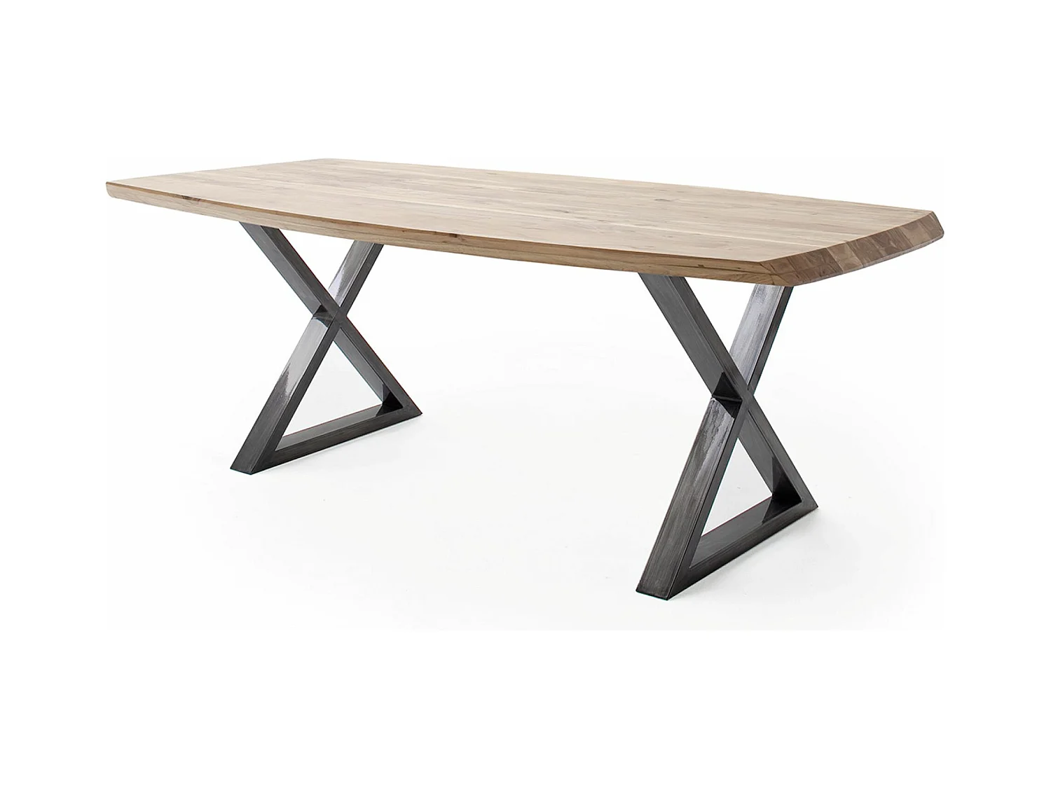 Table de salle à manger rectangulaire en bois d'acacia coloris naturel, pieds croisés en métal anthracite antique - longueur 180 x hauteur 77 x profondeur 100 cm