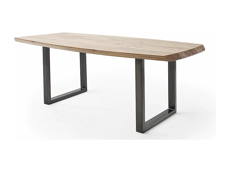 Table de salle à manger rectangulaire en bois d'acacia coloris naturel, pieds en métal anthracite antique - longueur 180 x hauteur 77 x profondeur 100 cm